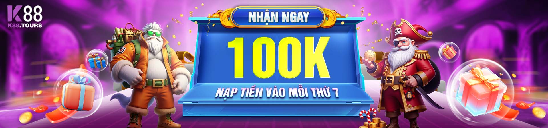 khuyến mãi 100k khi nạp tiền vào mỗi thứ 7 tại K88